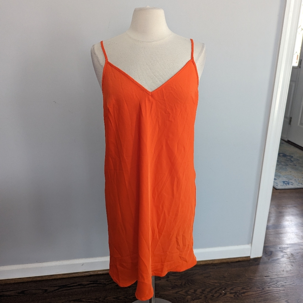 NEW Women's A NEW Day Orange Silky Spaghetti Strap Dress Large - Picture 2 of 5